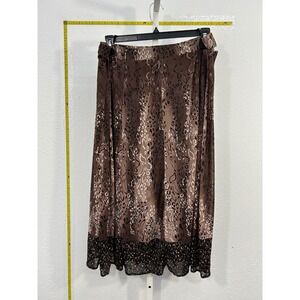 R.Q.T. Woman Brown Leopard Animal Print Mesh Midi Skirt A-Line‎ Elastic Waist